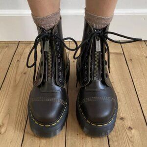 DR. MARTENS SINCLAIR ZIP UP ORLEANS LEATHER PLATFORM BOOTS in DarkTaupe MSRP$280